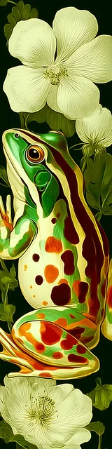 Free printable frog bookmark featuring sitting down frog with white flowers